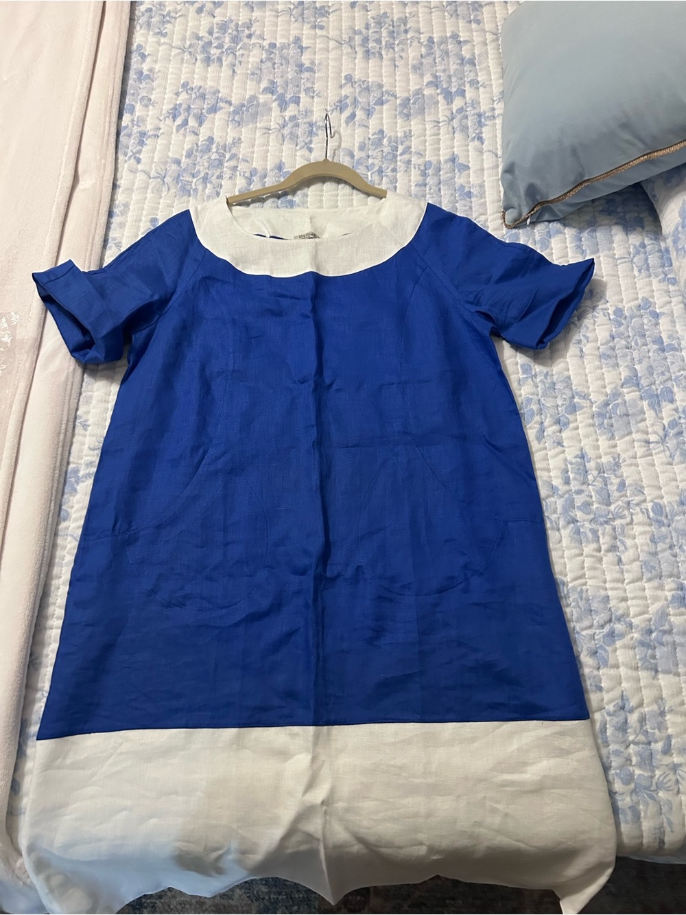 Blue and White Colorblock Shift Dress